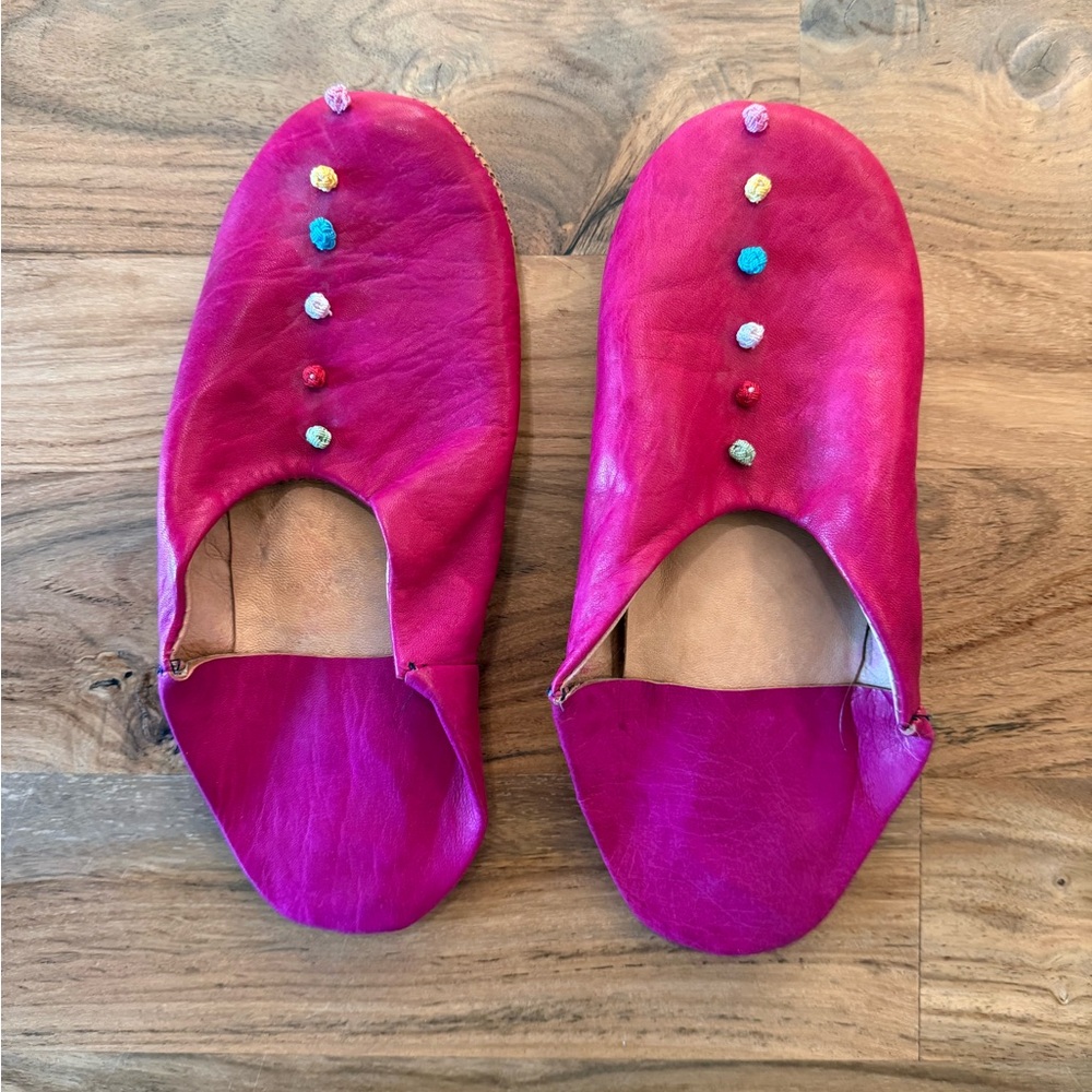 Moroccan Fuschia Slip-On Leather Babouche Flats
